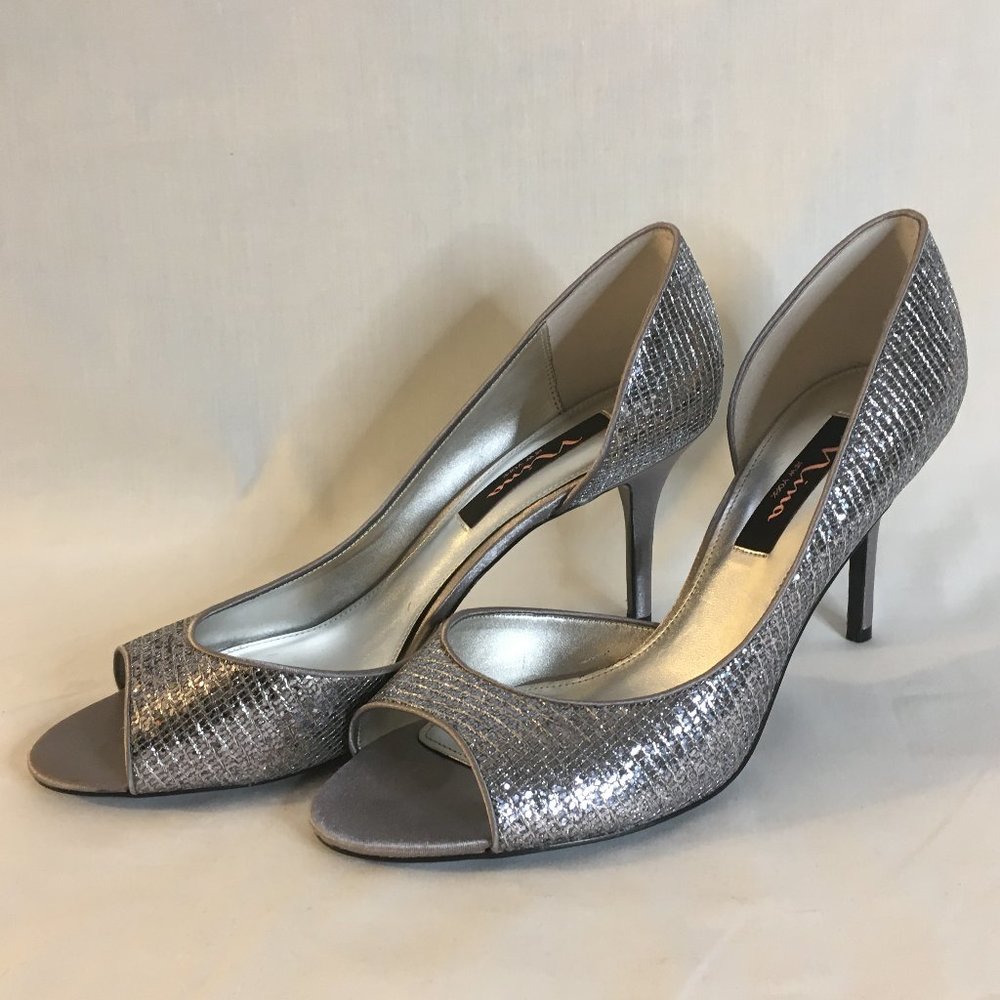 Nina New York  Silver Peep-Toe Pump size 9M
